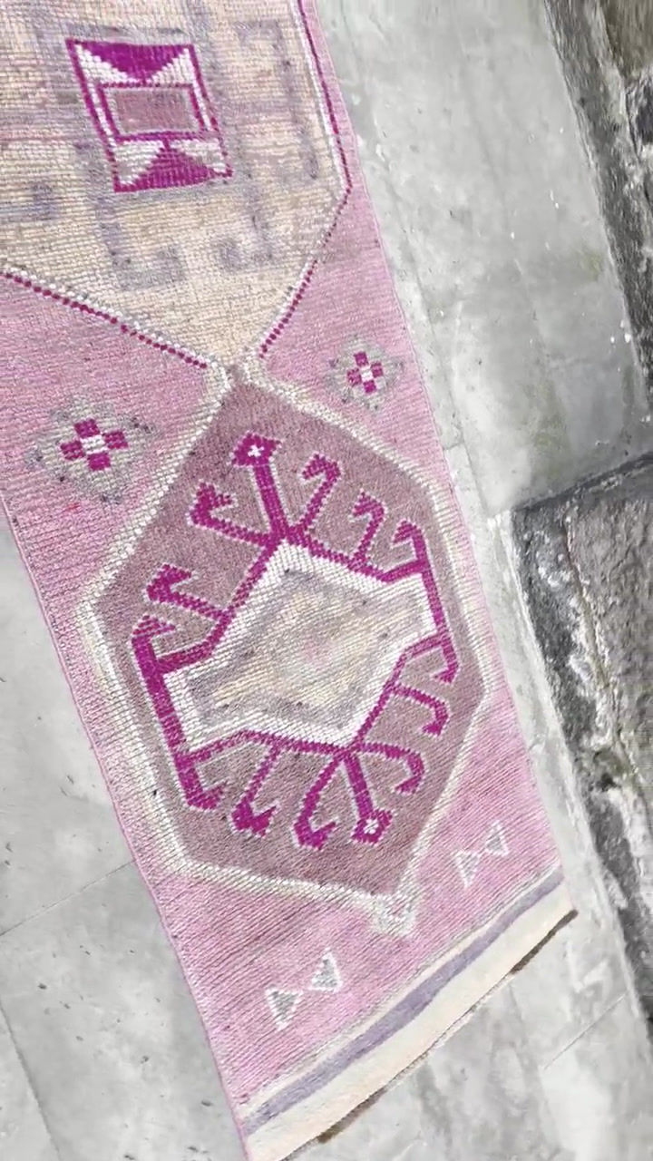 Thumbnail: 2x10 Entyrway Runner Rug, Pink Vintage Runner Rug for Hallway, Oushak Runner Rug