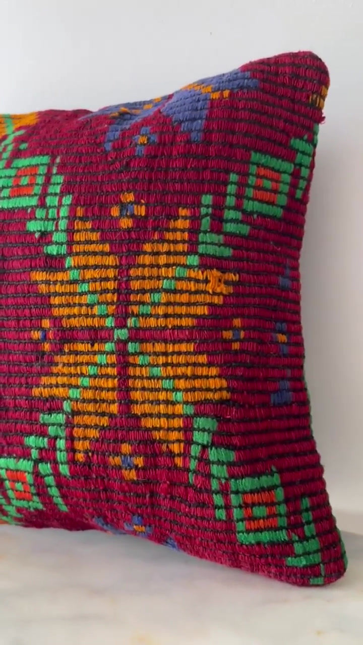 Thumbnail: Colorful Moroccan Style Kilim Pillow Cover,16x16 Colorful Pillow Case,Boho Home