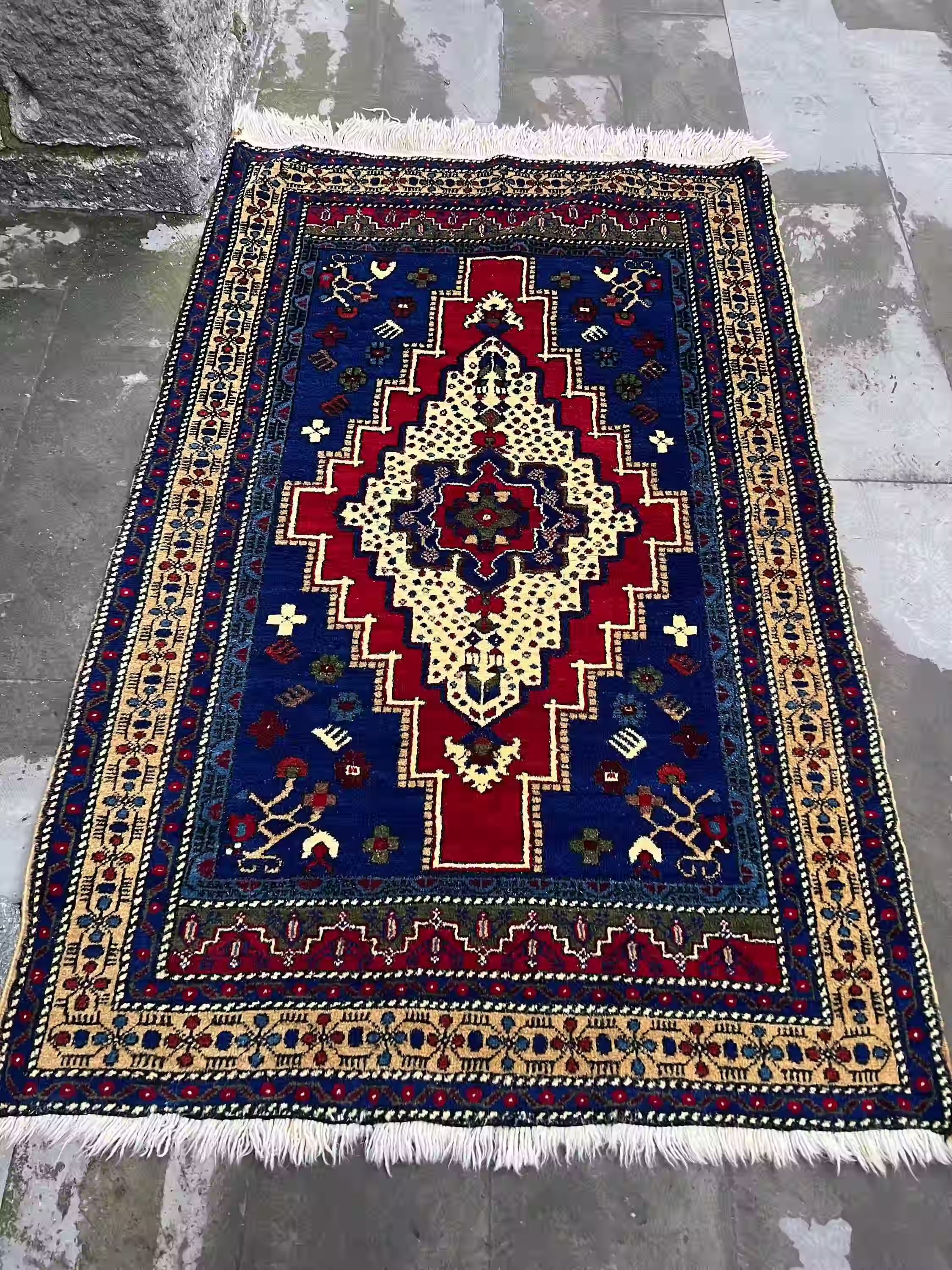 4x6 Classic Oriental Rug,Blue Red Ethnic Rug,Vivid Turkish Rug Carpet