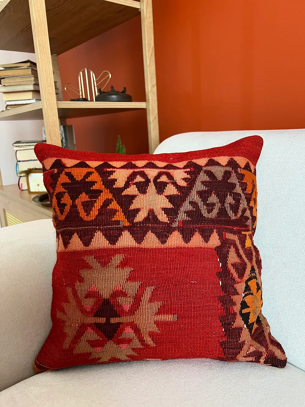 Thumbnail: 16x16 Red Tribal Pattern Kilim Pillow Cover,Square Southwestern Vintage Pillow C