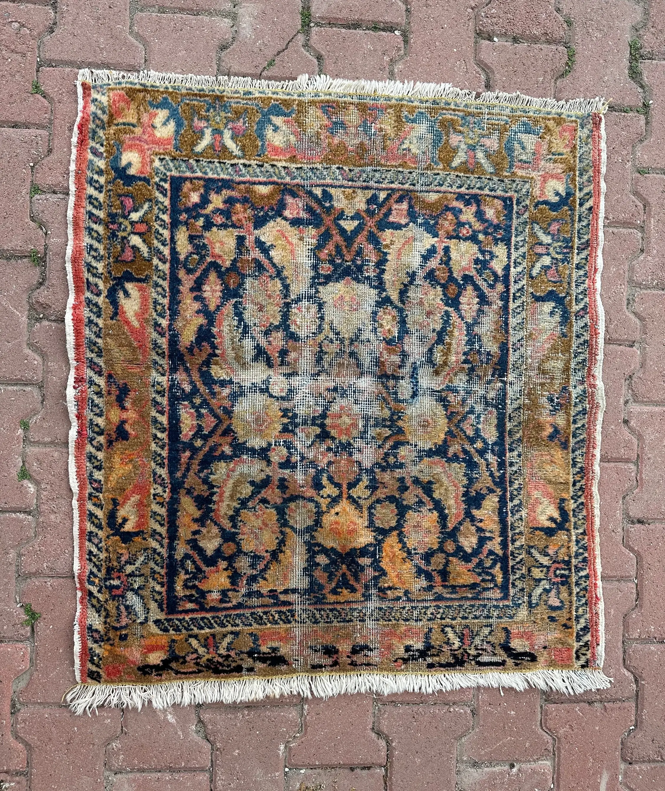 Small Vintage Handwoven Turkish Rug, 2x3 Floral Pattern Antique Rug