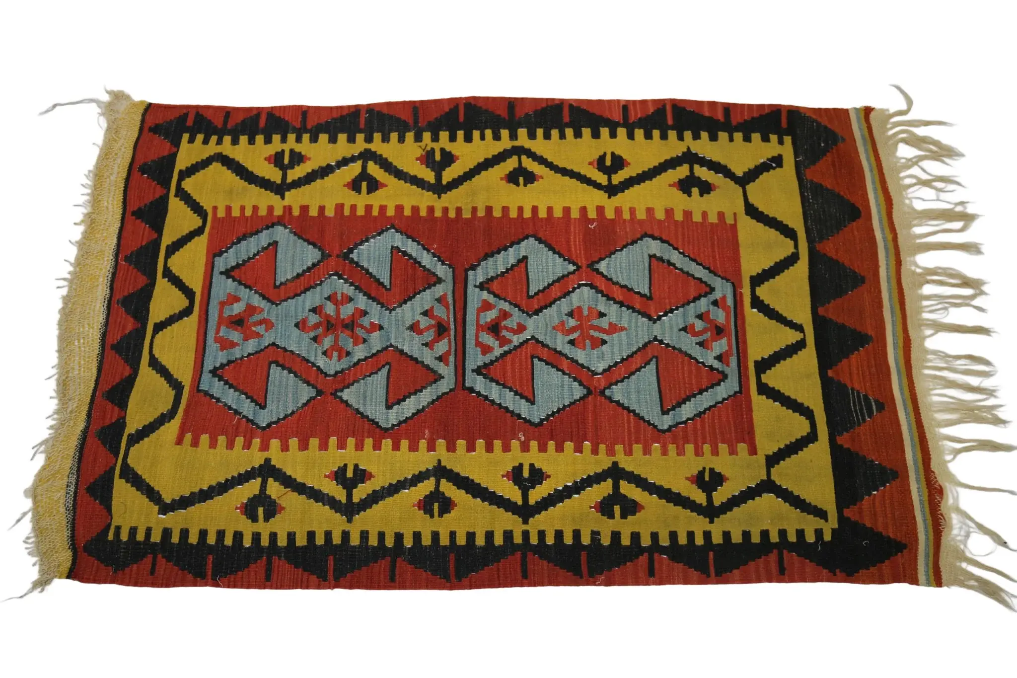 3x5 Country Style Turkish Rug, Ethnic Rug Carpet, Handmade Tasseled Rug