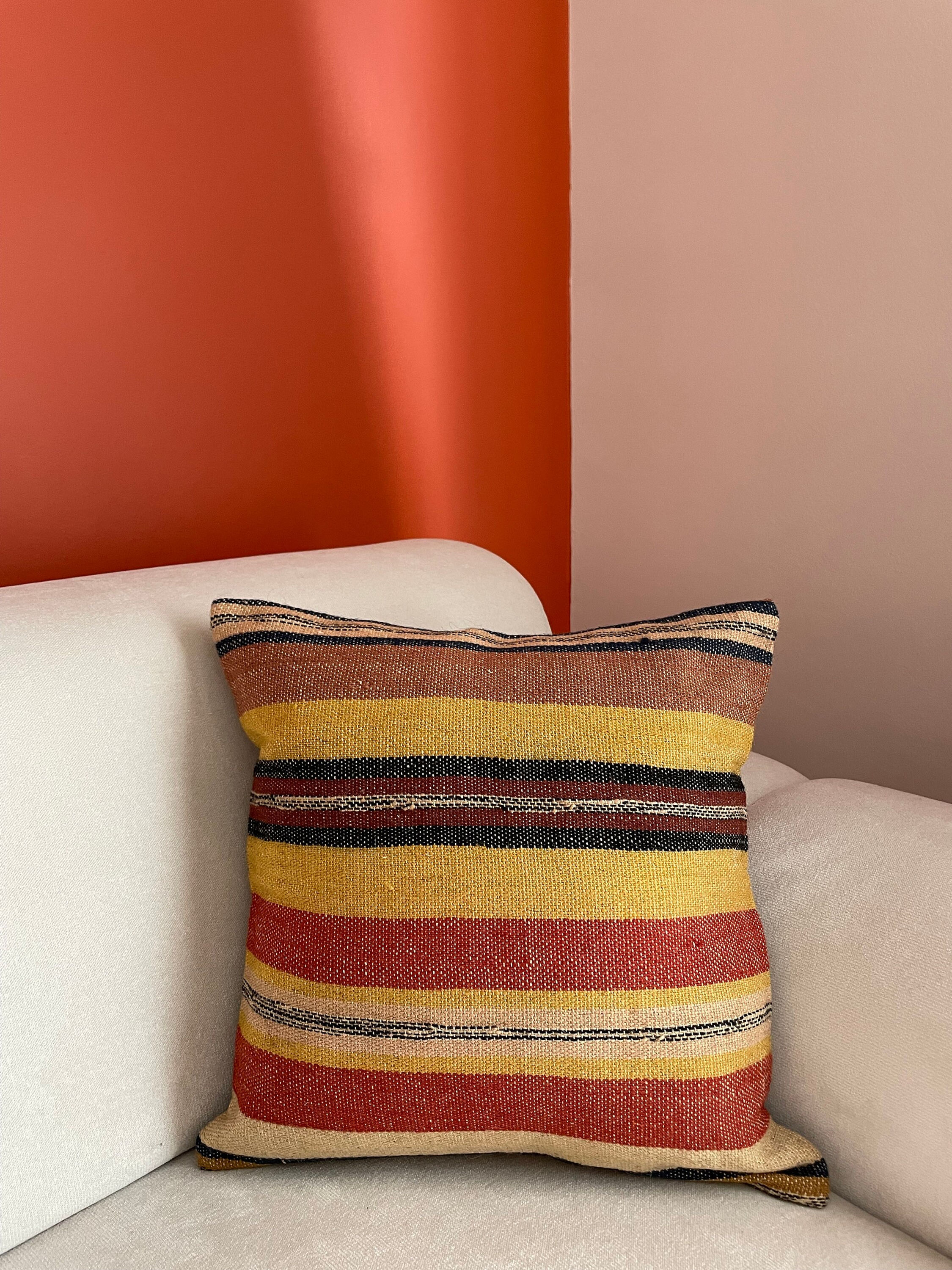 16x16 Striped Red-Yellow Vintage Kilim Pillow Cover
