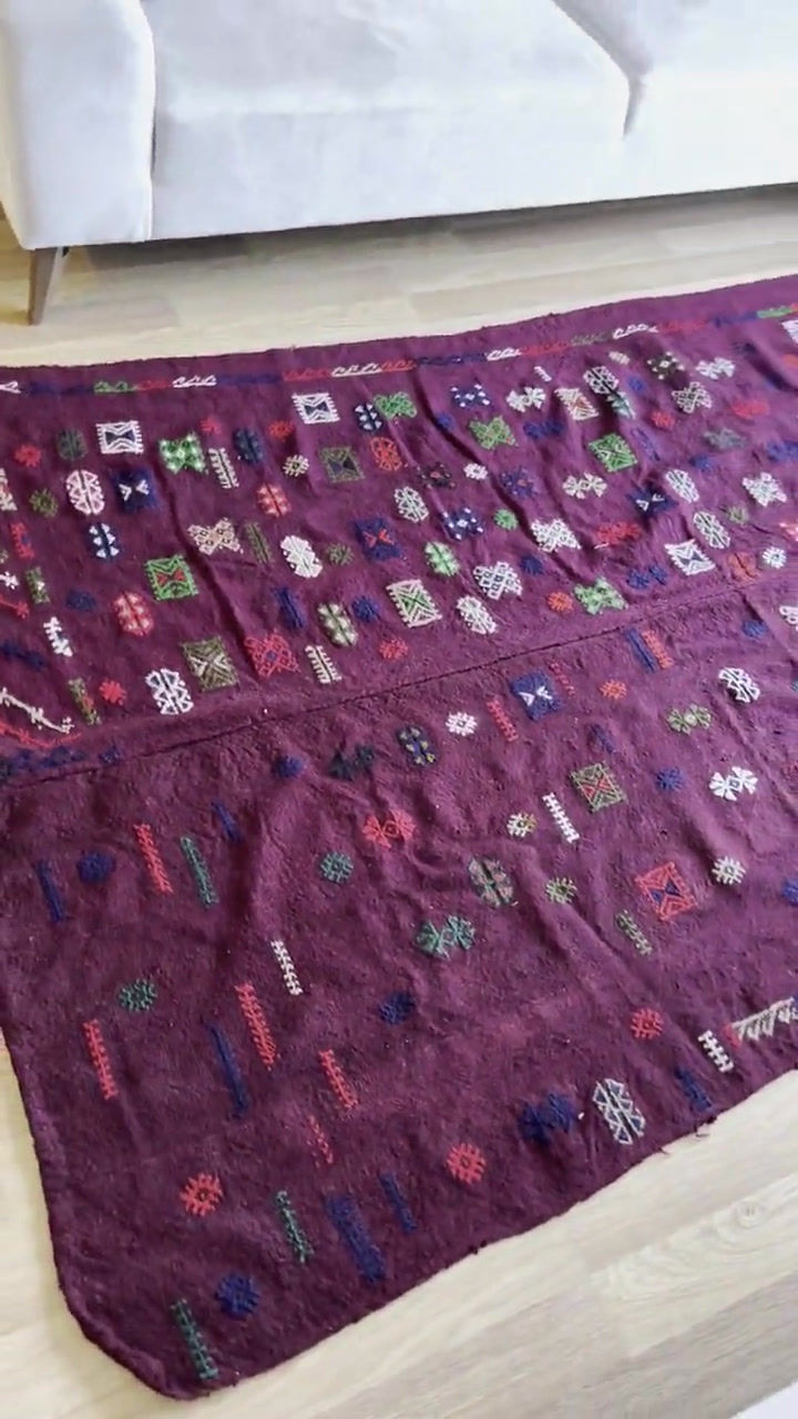 Thumbnail: 4x8 Burgundy Vintage Handknotted Kilim Rug, Washable Area Rugs