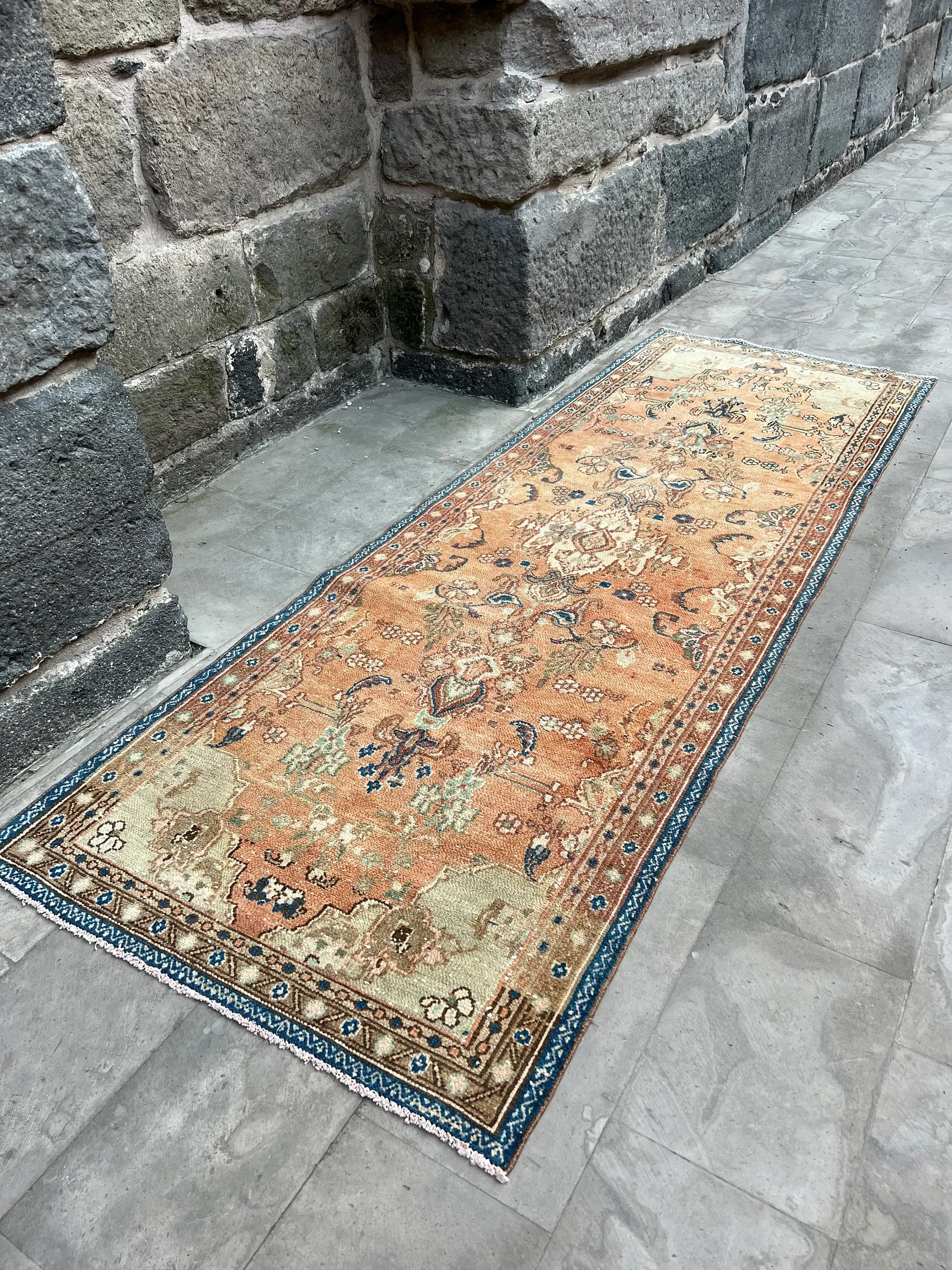 3x5 Floral Pattern Wool Rug, Brown-Beige Vintage Rug, Bohemian Style Area Rug