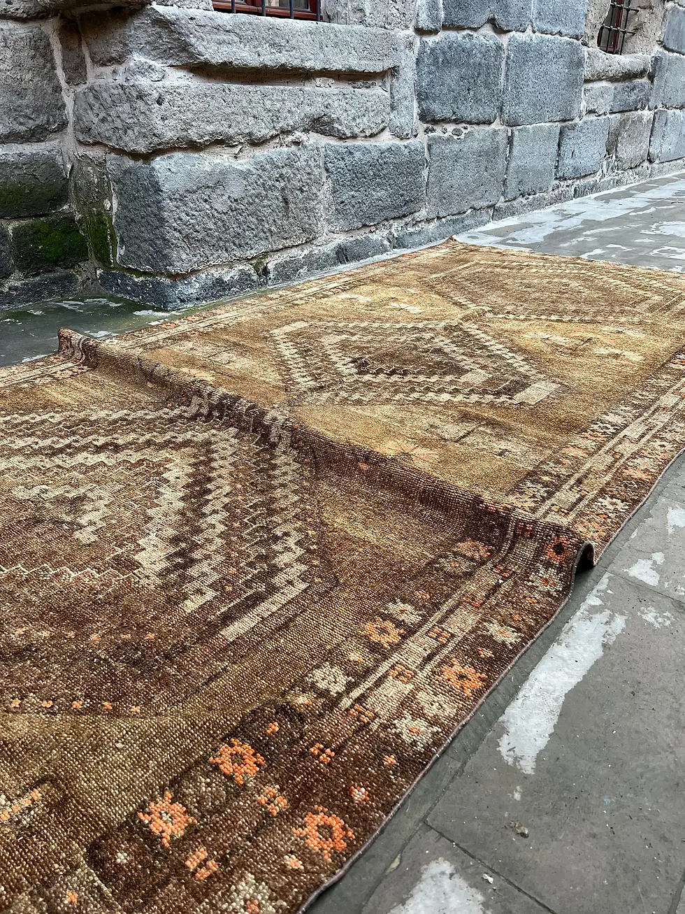 Thumbnail: 6x14 Oversize Mute Colors Antique Wool Rug,Brown Handknotted Turkish Rug