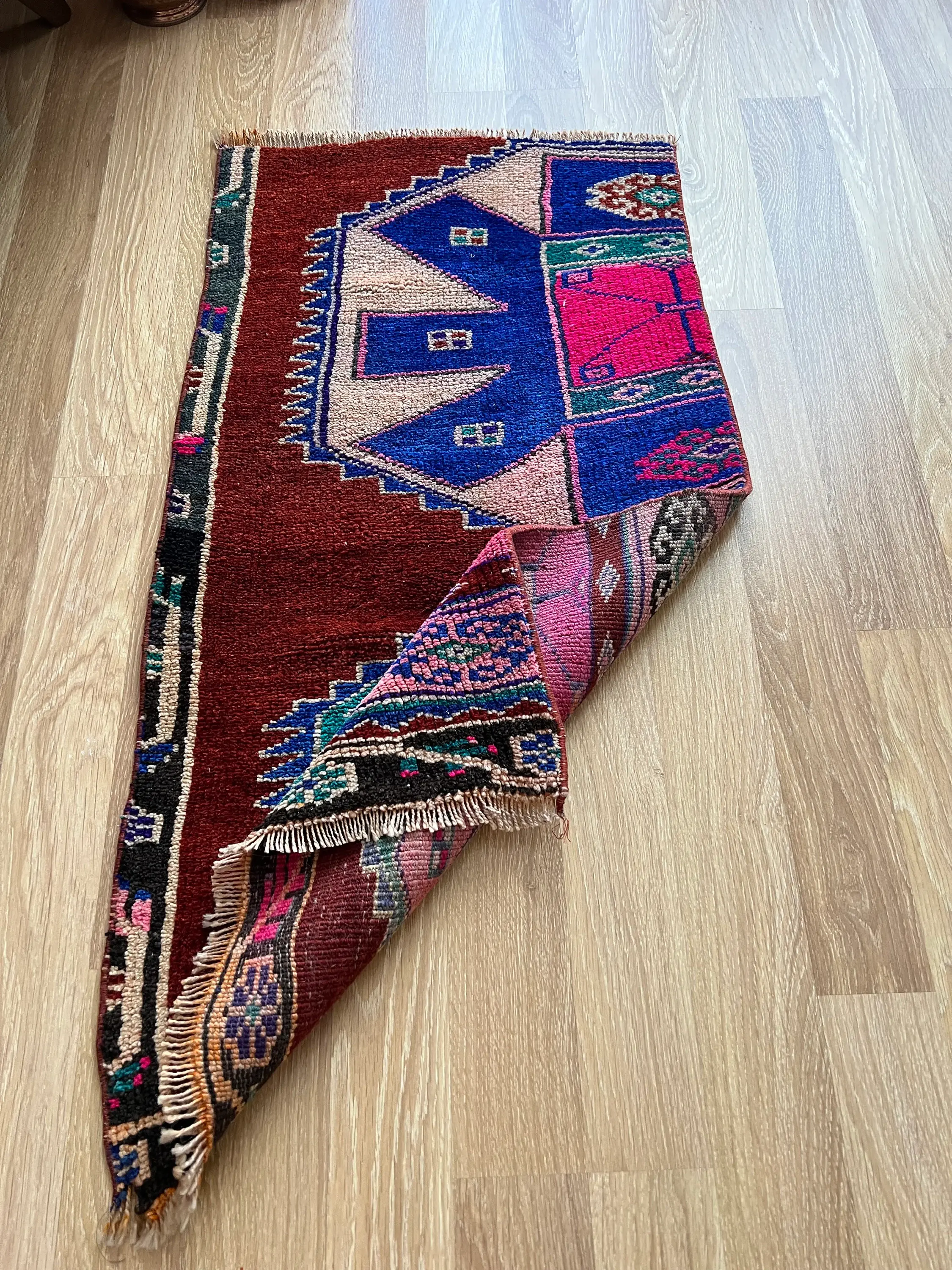 1x3 Colorful Small Area Rug,Decorative Oushak Rug,Country Style Small Pink Rug