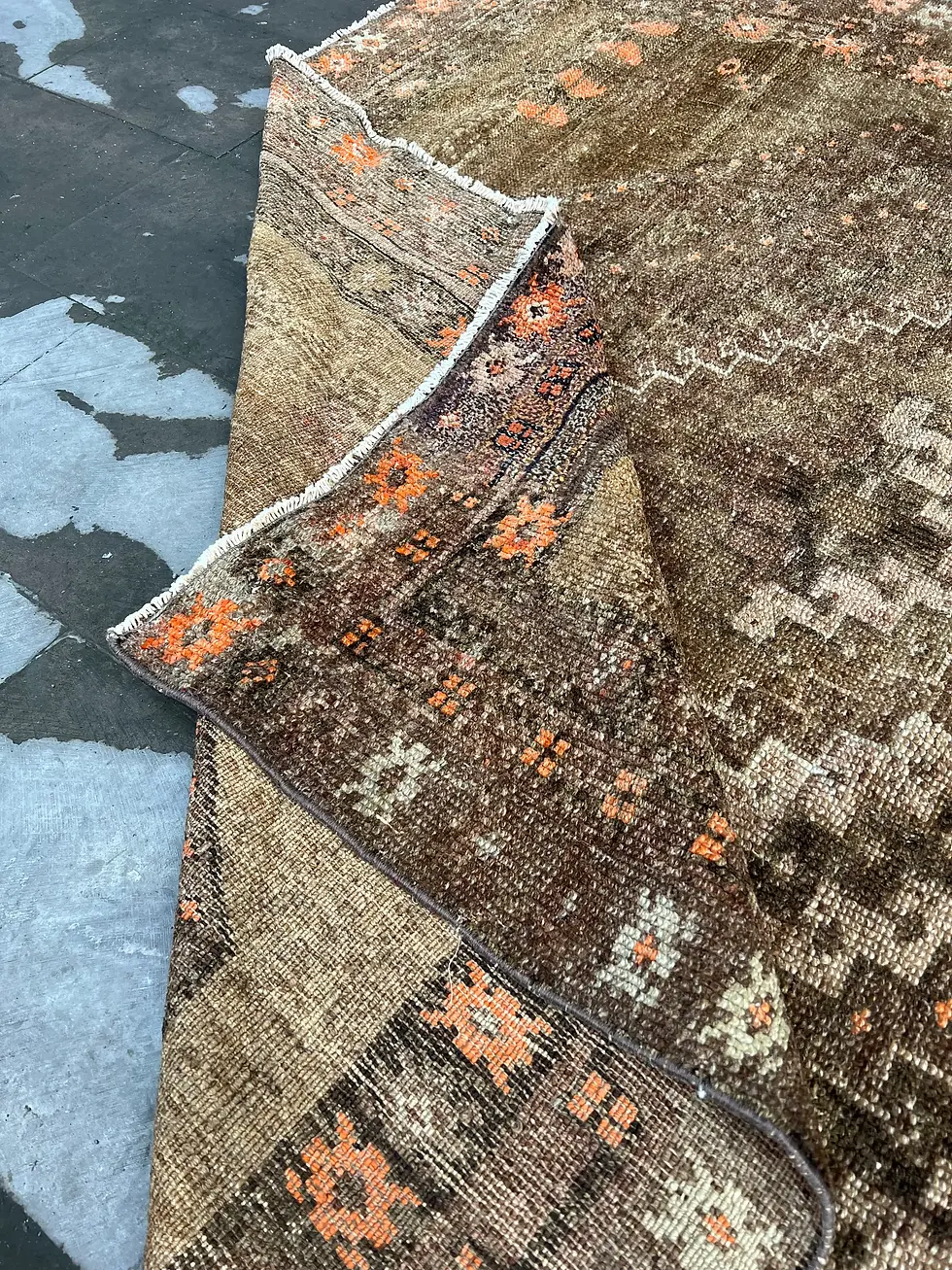 Thumbnail: 6x14 Oversize Mute Colors Antique Wool Rug,Brown Handknotted Turkish Rug