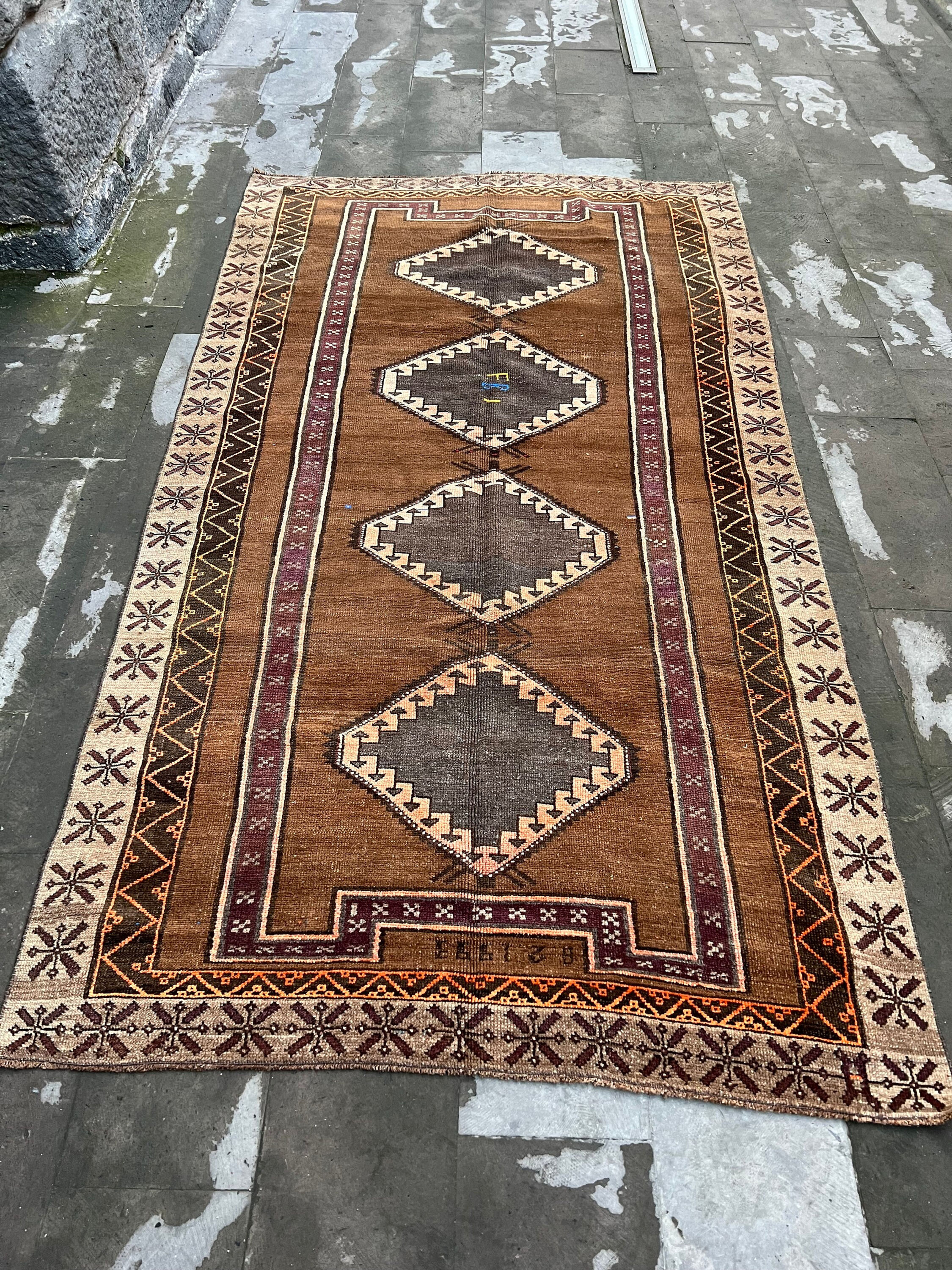 5x10 Brown Vintage Rugs,Brown-Beige Handknotted Entry Rug,Long Hallway Runner