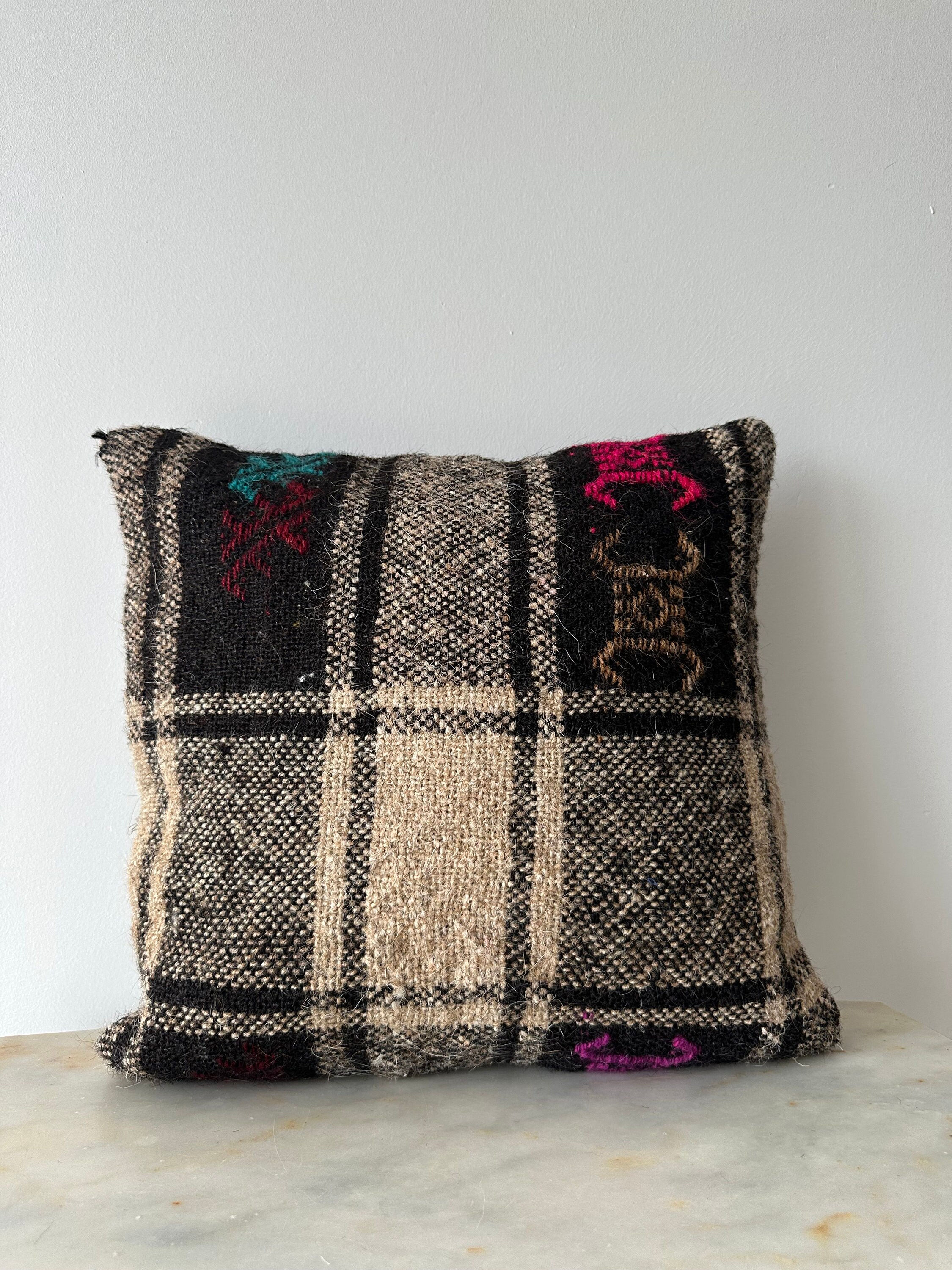 16x16 Vintage Moroccan Style Kilim Pillow Cover,Housewarming Striped Pattern