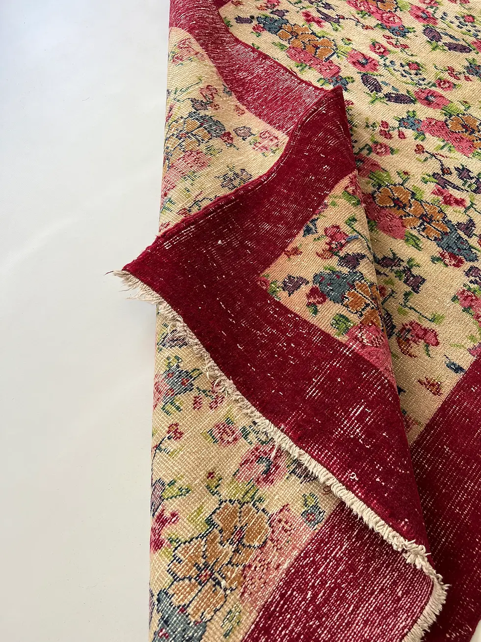 Thumbnail: 3x7 Red Beige Turkish Rug, Hallway Rug, Antique Rug Runner, Small Oushak Runner