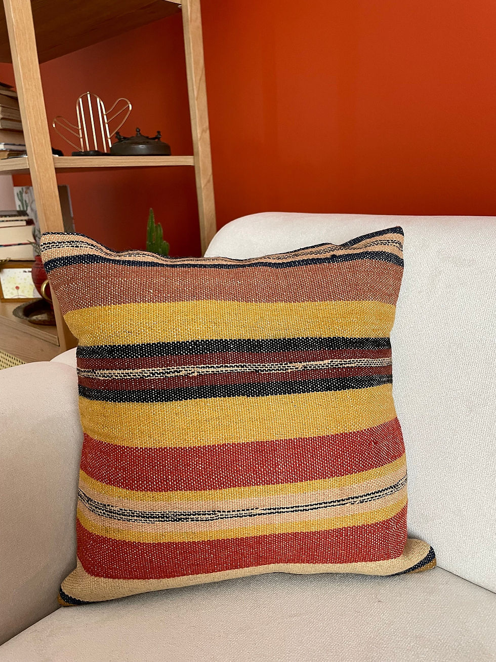 Thumbnail: 16x16 Striped Red-Yellow Vintage Kilim Pillow Cover