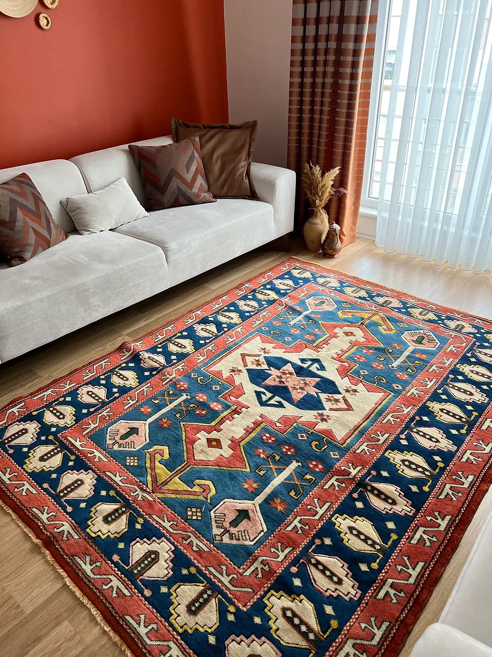 Thumbnail: 5x7 Red Blue Turkish Rug,Colorful Oriental Rug Carpet,Vivid Color Carpets