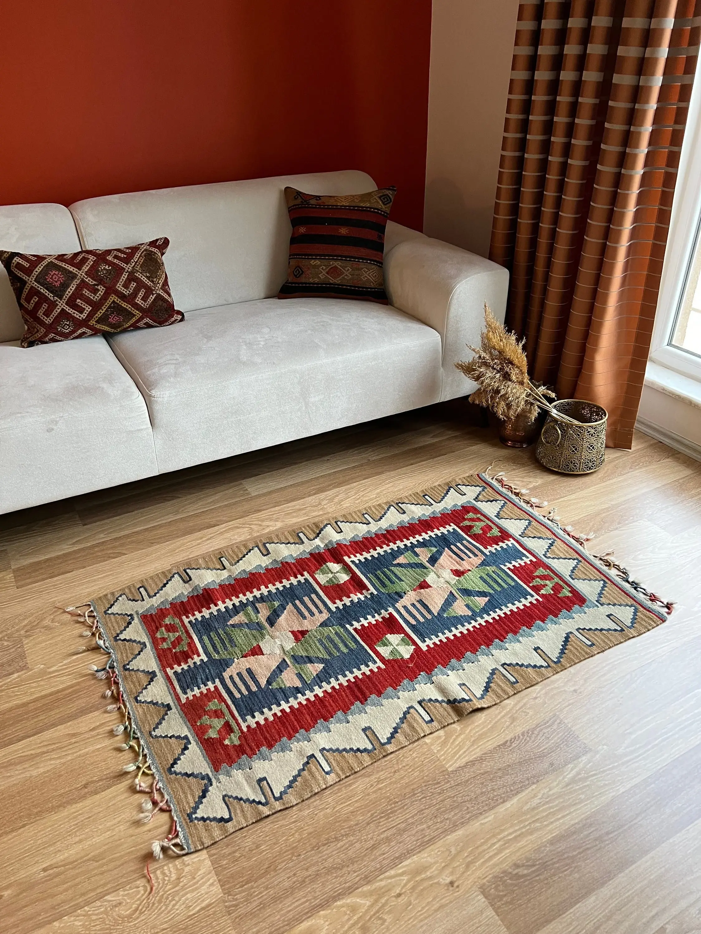 2x4 Vintage Kilim Carpet,Turkish Small Area Carpet,Tasseled Oushak Rug Carpet