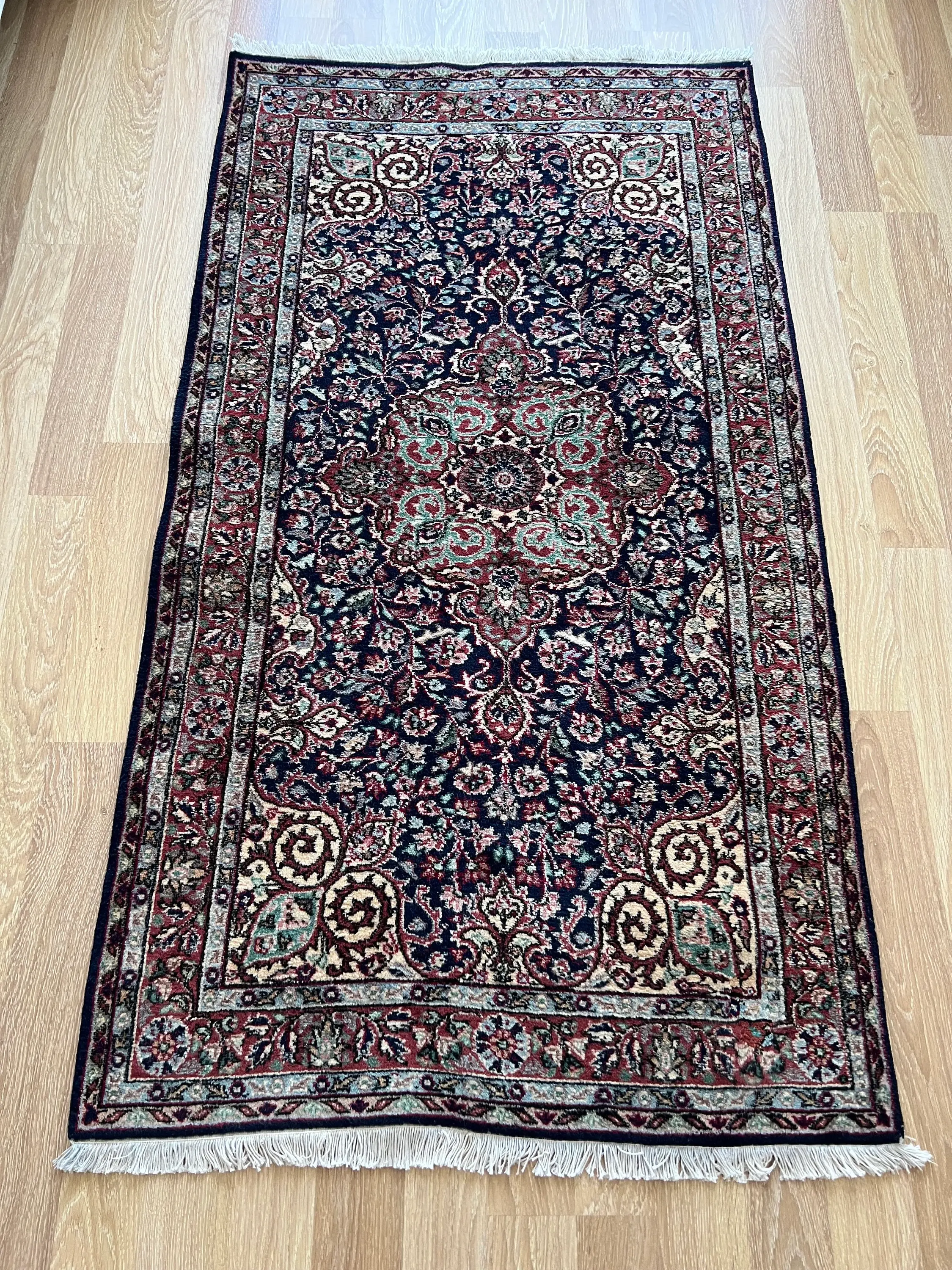 3x5 Persian Style Blue Vintage Area Rug, Floral Pattern Handmade Oushak Rug
