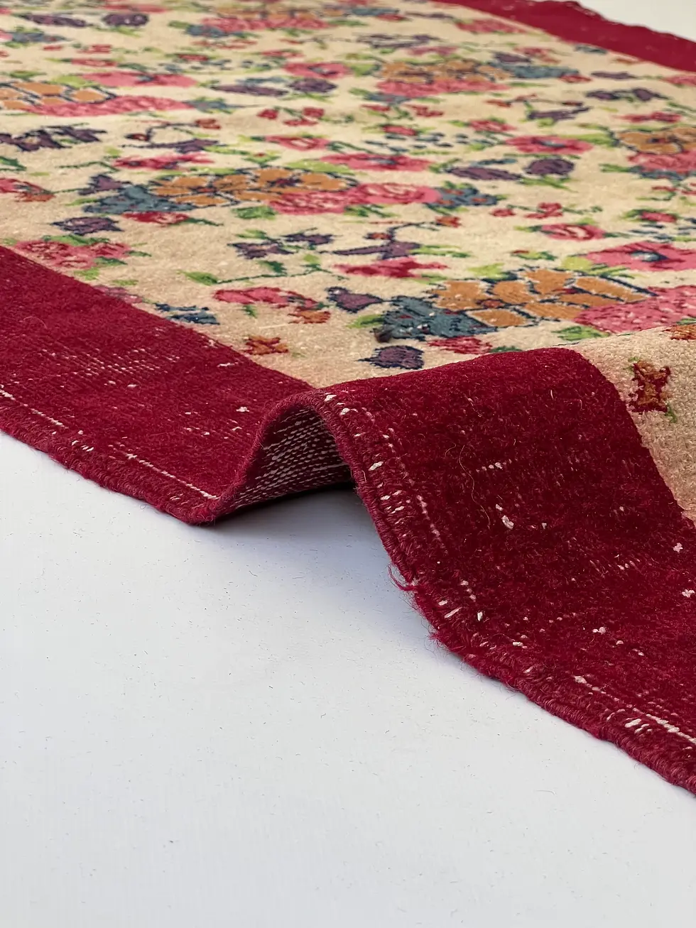 Thumbnail: 3x7 Red Beige Turkish Rug, Hallway Rug, Antique Rug Runner, Small Oushak Runner