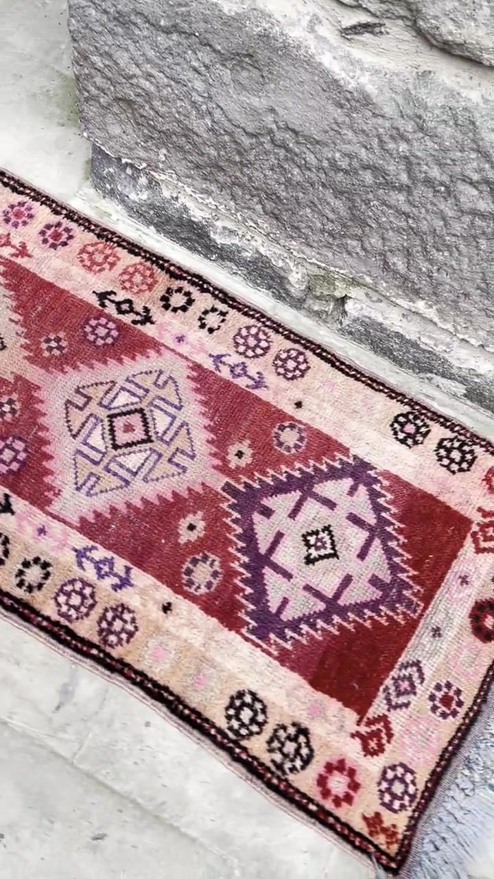 Thumbnail: 2x11 Vintage Long Runner Rug Pink, Boho Rug Runner,Home Decor Vintage Runner