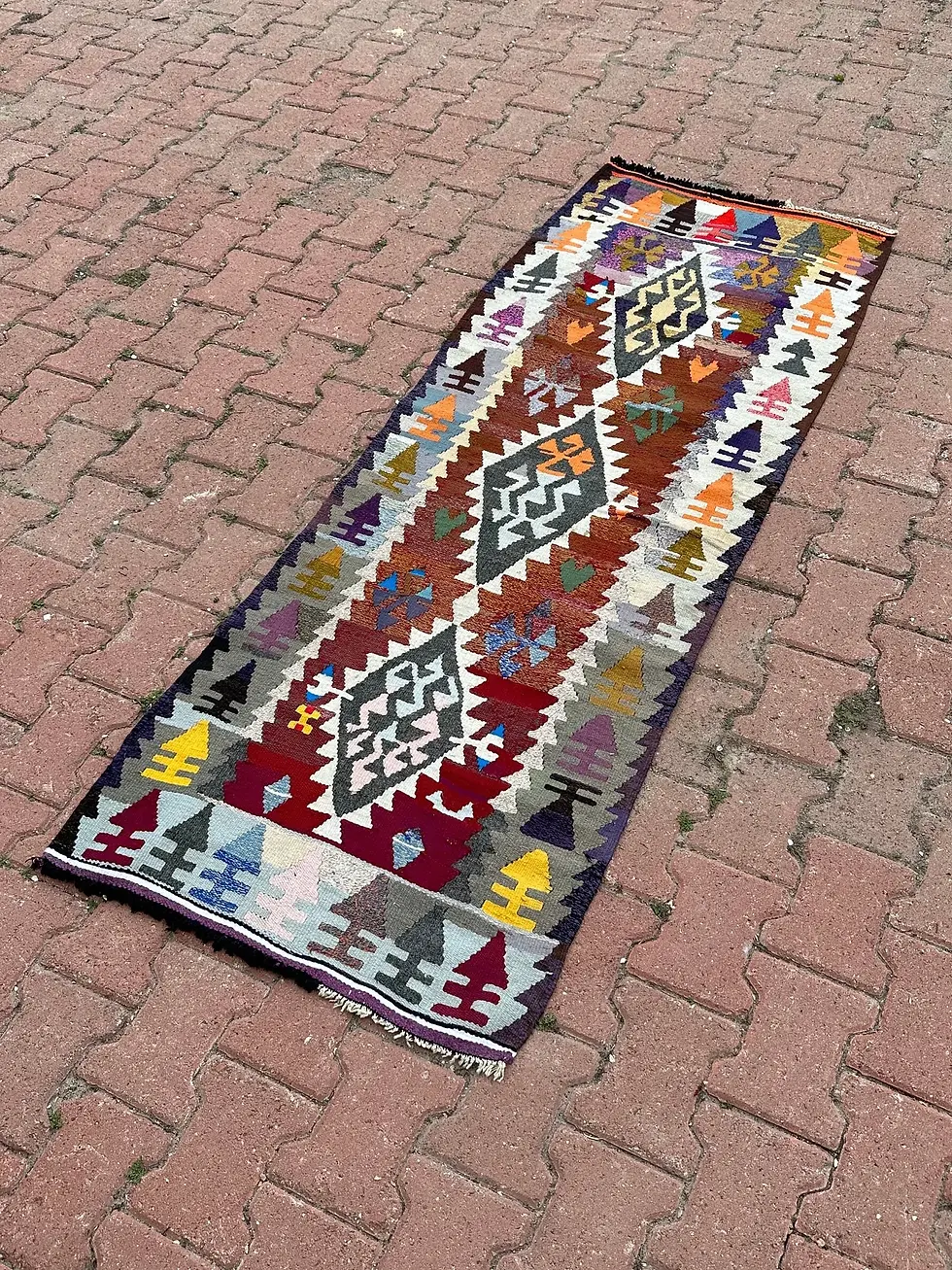 Thumbnail: Colorful Vintage Kilim Rug,2x6 Southwestern Antique Runner,Handmade Wool Rug
