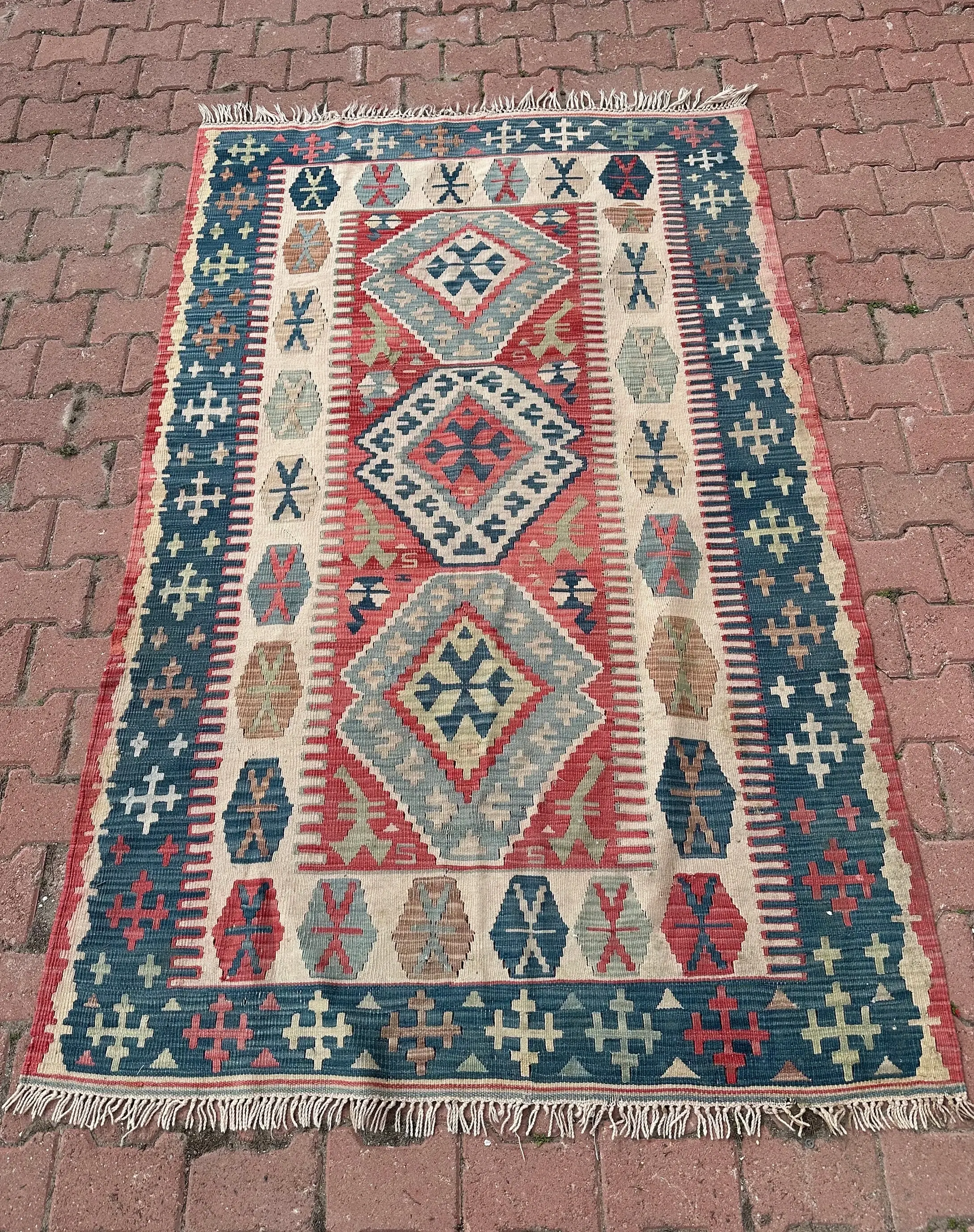 Vintage Handwoven Kilim Rug, 4x7 Turkish Handmade Rug