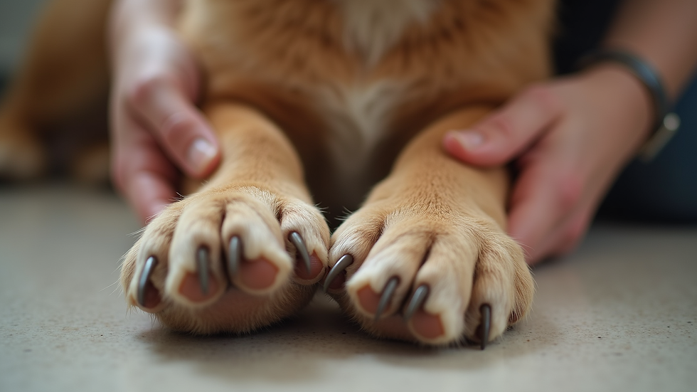 Close-up view of a dog’s paws being gently pampered