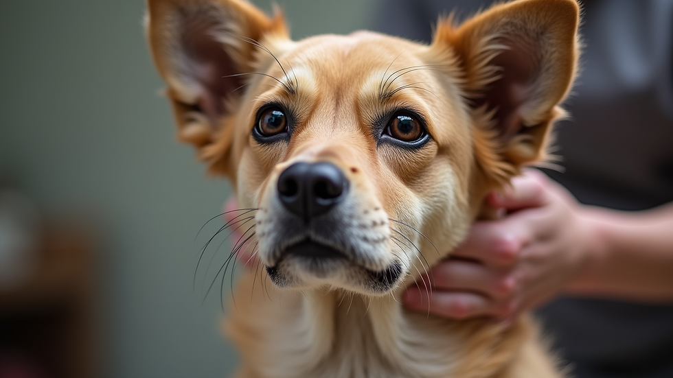 Close-up view of a senior dog being gently brushed