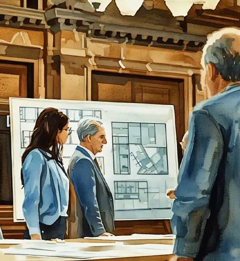 architectural watercolor rendering senior living board room