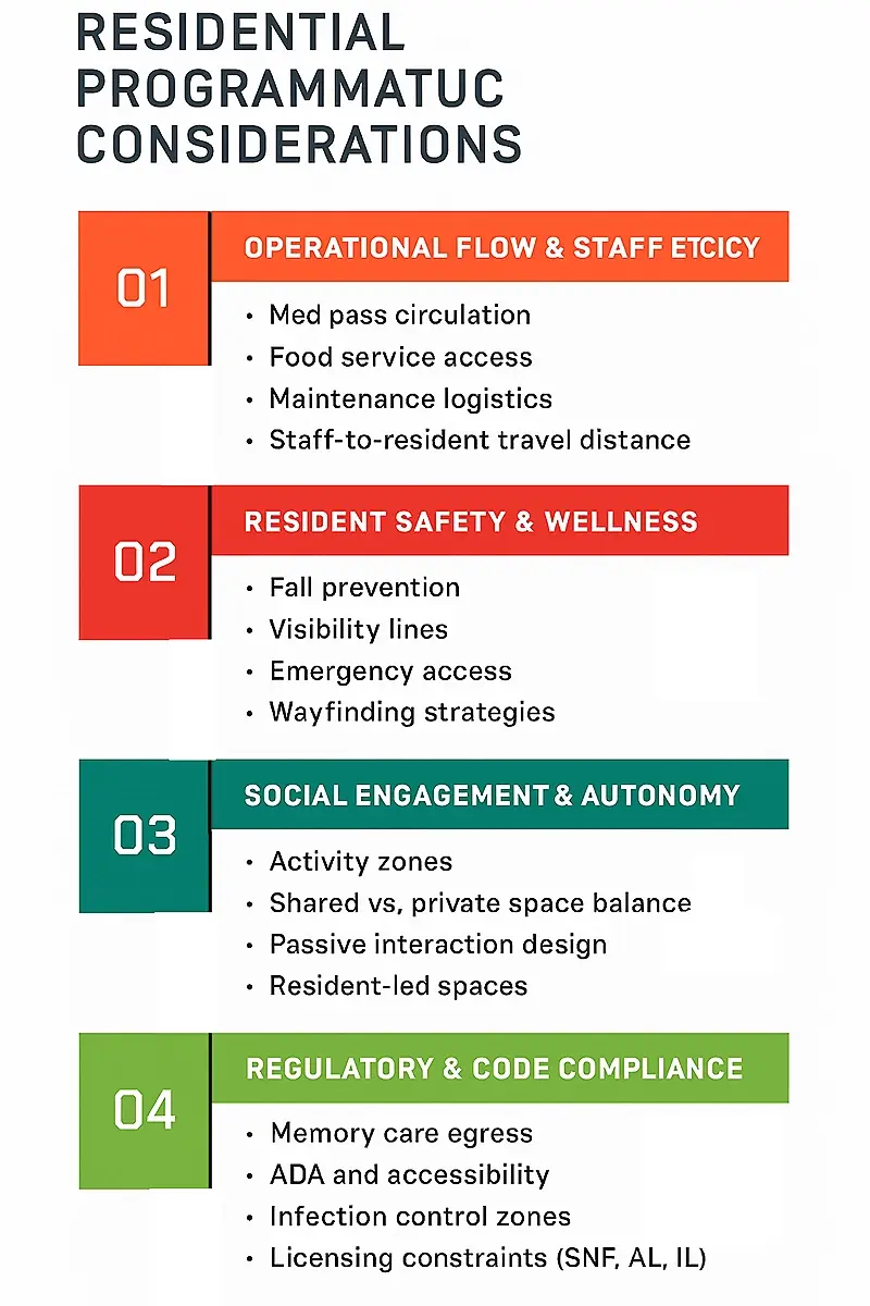 CCRC programmatic design infographic with care levels and operational zones
