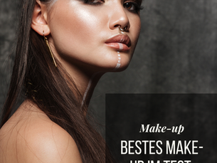 Grafisches Poster mit dem Titel ‚Augencremes im Test‘, Untertitel ‚Das sind die Testsieger von ÖKO-TEST‘ und der Aussage ‚Veränderungen für das Auge kaum sichtbar‘, ergänzt durch ein Close-up einer elegant geschminkten Augenpartie und der URL www.mynocs.com.