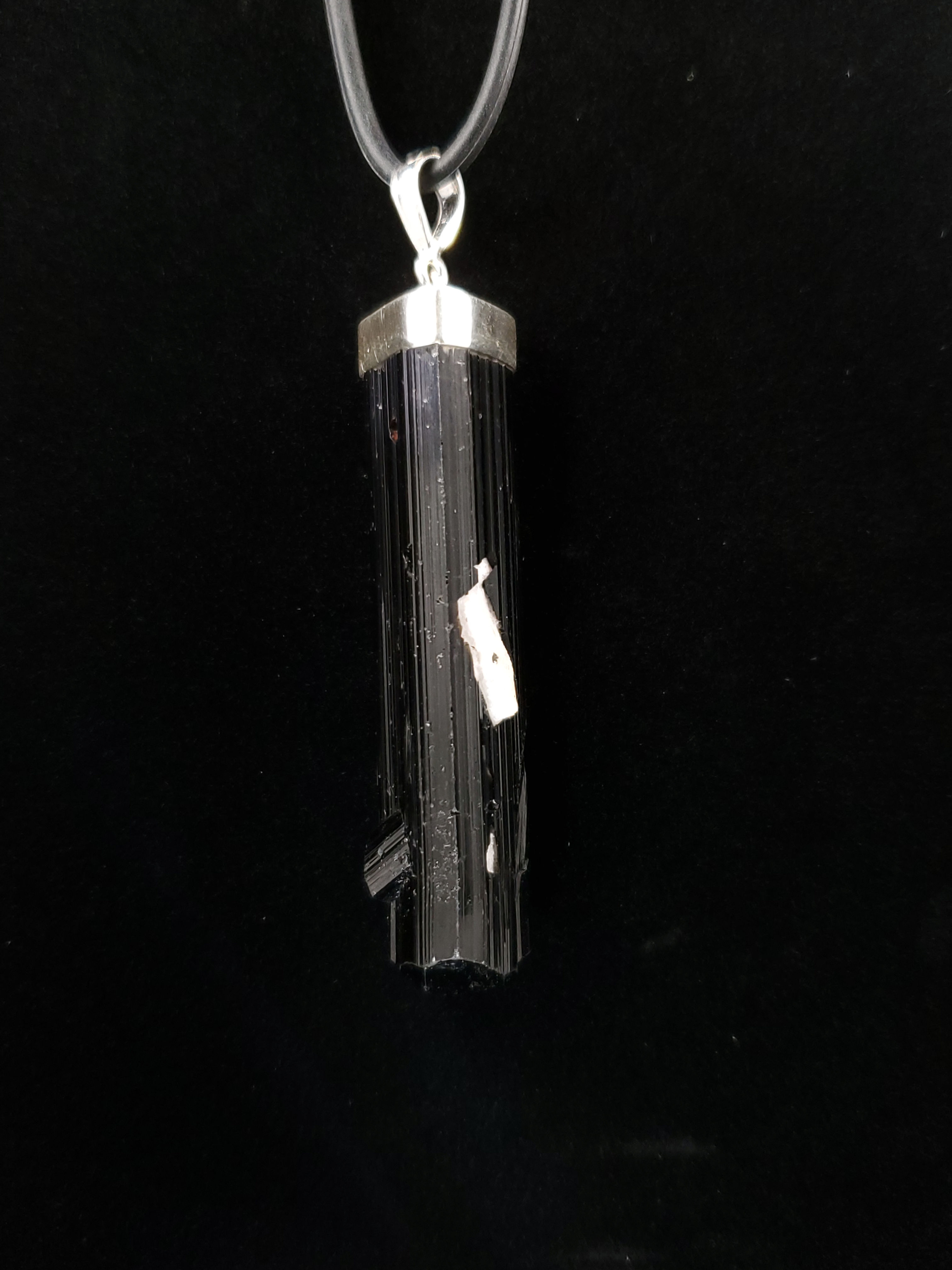 Black Tourmaline w Albite Pendant