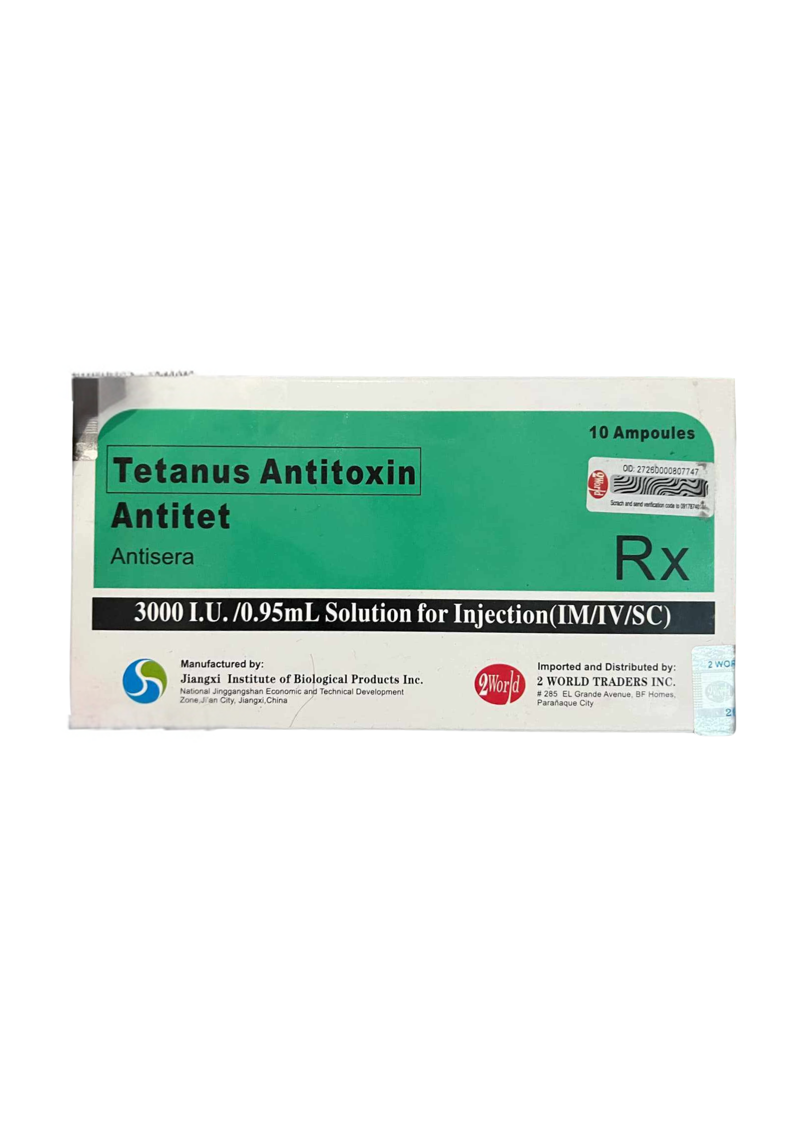 Tetanus Antitoxin (3000 I.U/0.95 Solution for Injection: IM/IV/SC)