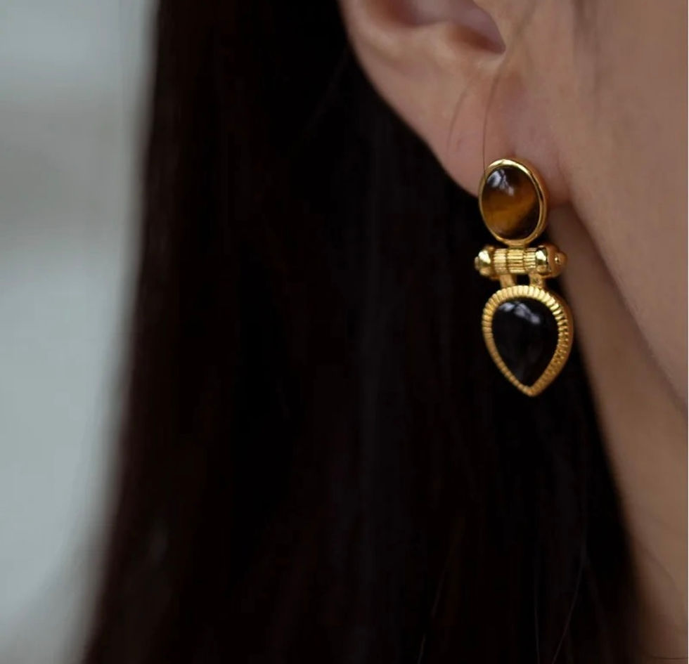 Küçük resim: İthal Retro Amber Küpe 