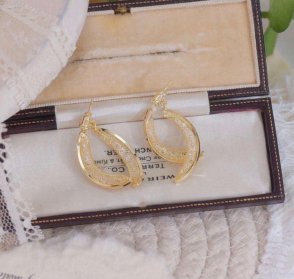 Küçük resim: İthal İğne Örme Tasarım Sallantılı Küpe Gold Renk