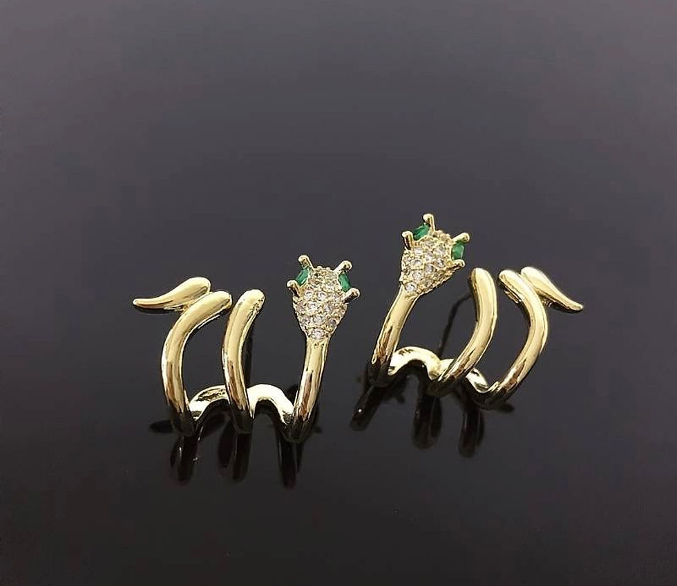 Küçük resim: İthal tek delik 3 küpe görünümlü yılan tasarım küpe gold renk