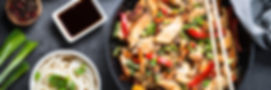 Chicken Stir fry and noodles on black