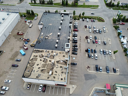 Aerial view of a partially completed flat roof
