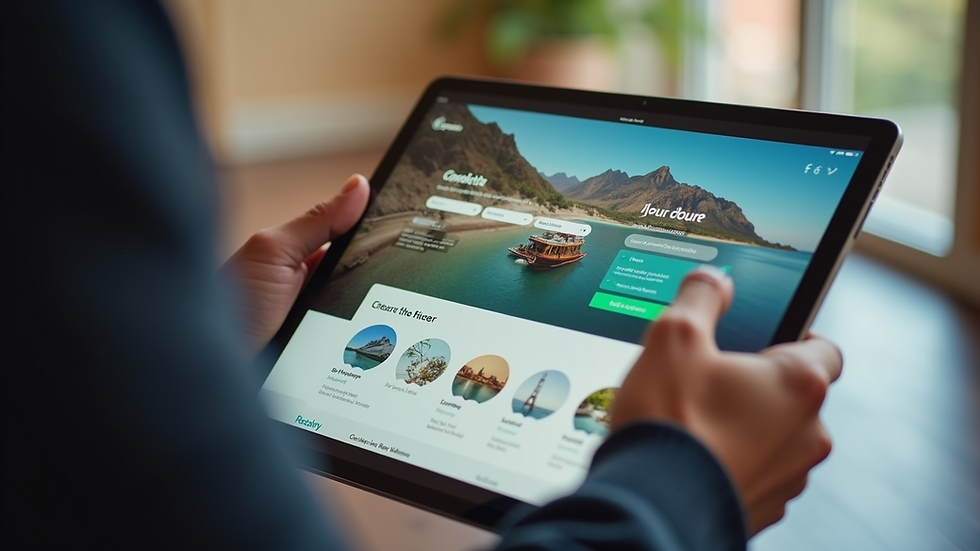 Close-up view of a tablet showing a tourism platform interface