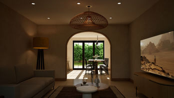 View from lounge towards dining area through proposed arched opening