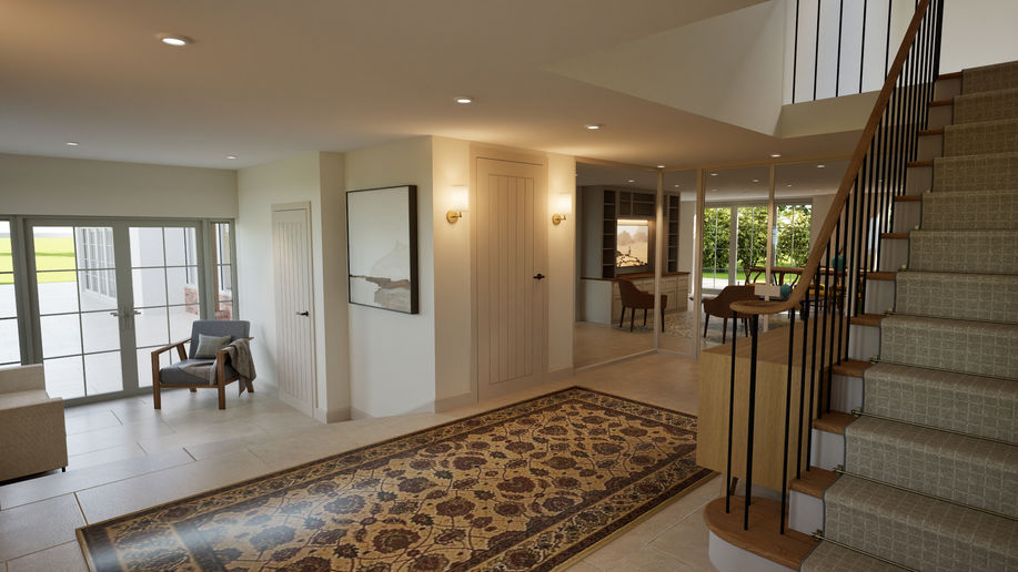 Entrance hall option exploring circulation and connections to adjoining rooms.