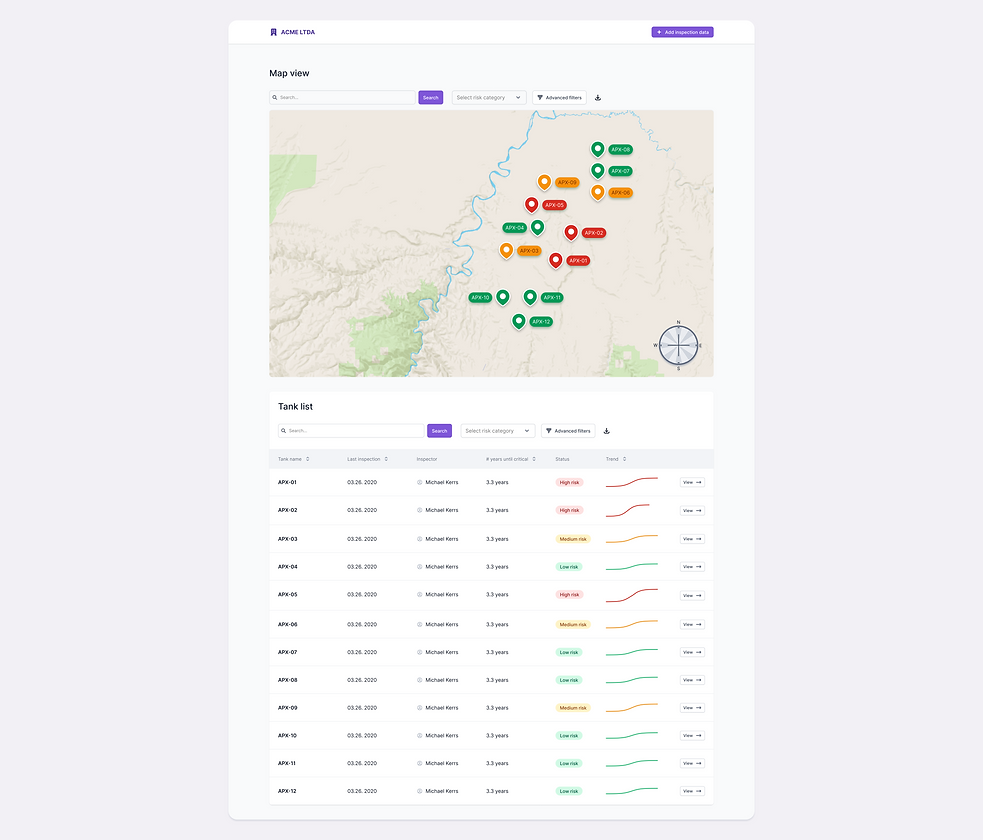 Dashboard showing a map and a list