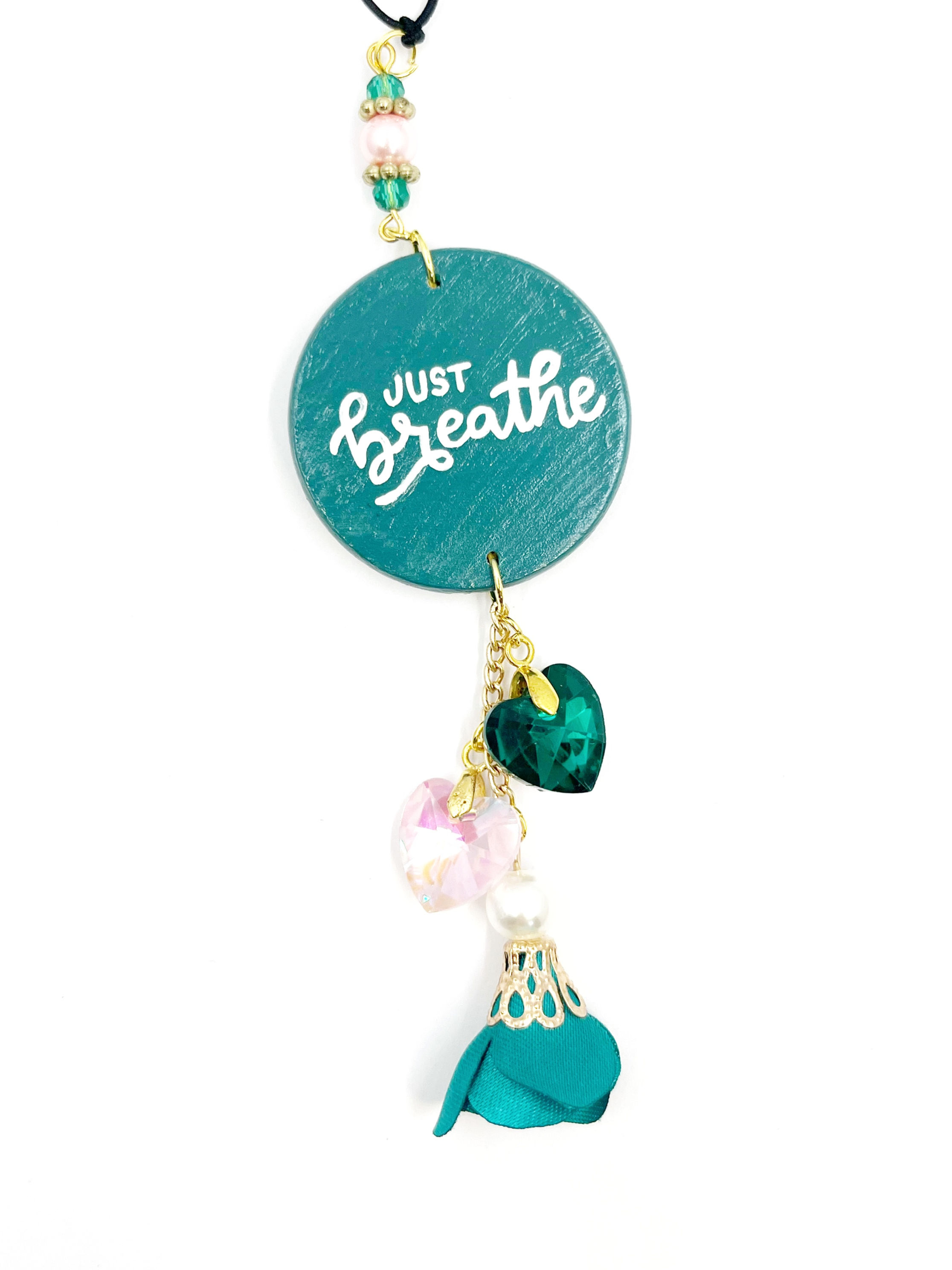 "Just Breathe" Heart Rear View Mirror Charm