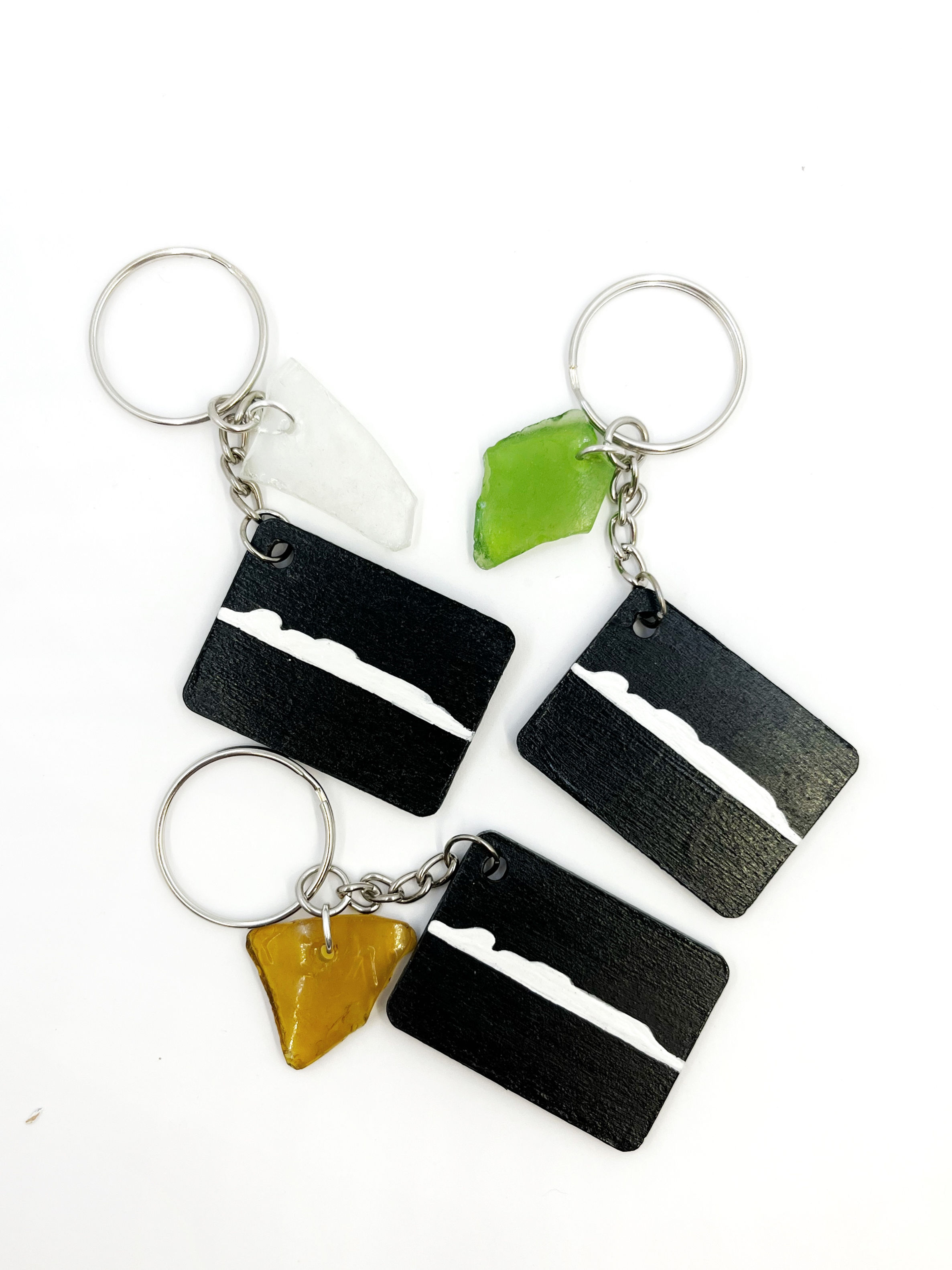 Sleeping Giant Keychain - Black Rectangle & Beach Glass