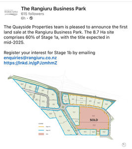 Rangiuru Business Park First Sale
