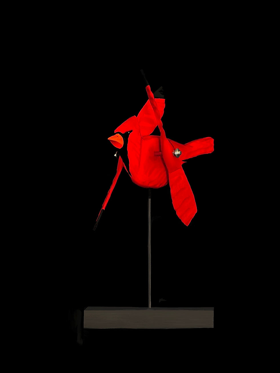 Thumbnail: Wooden cardinal whirligig with spinning wings, handmade and weatherproof.
