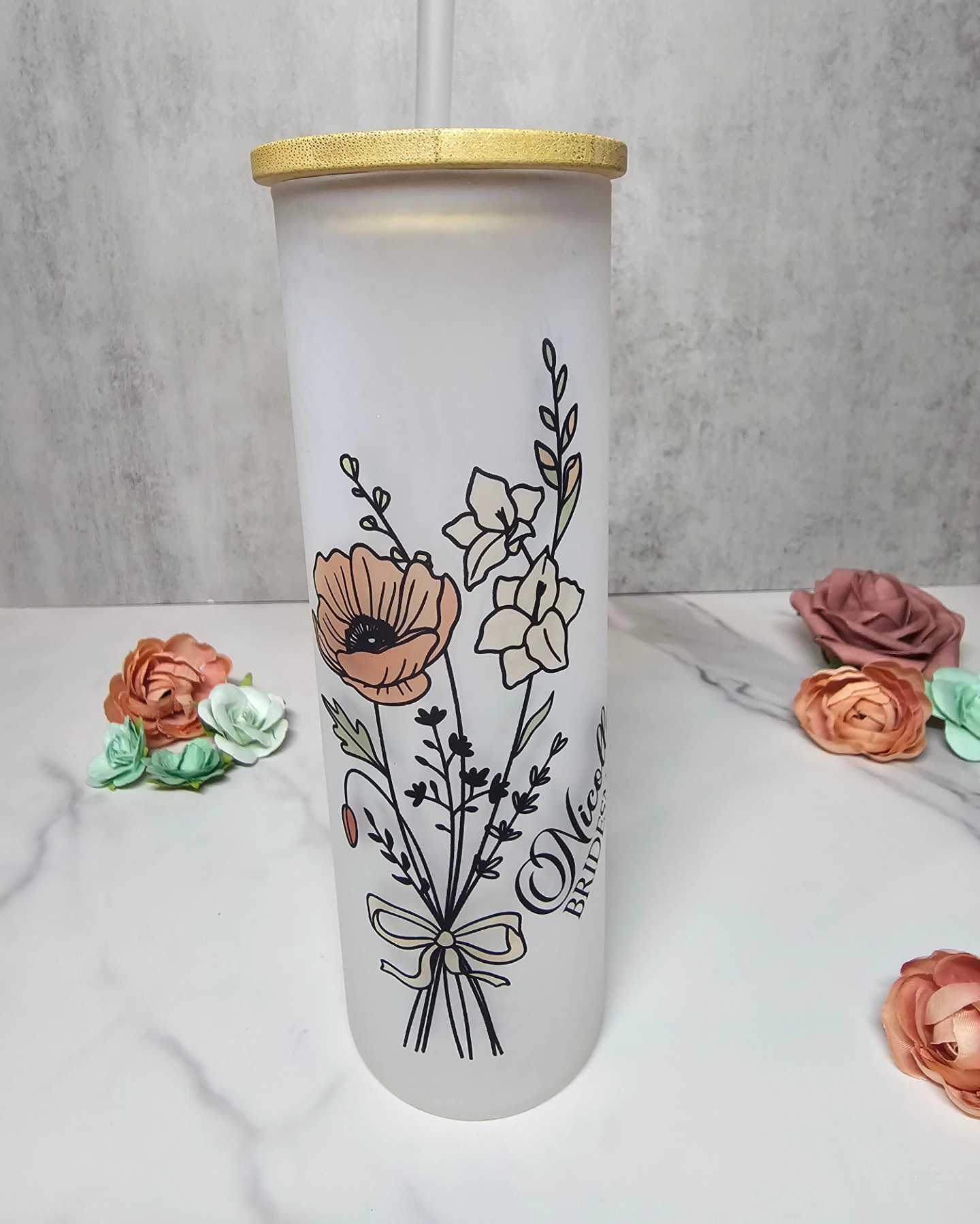 Personalized Birth Month Flower Glass Tumbler