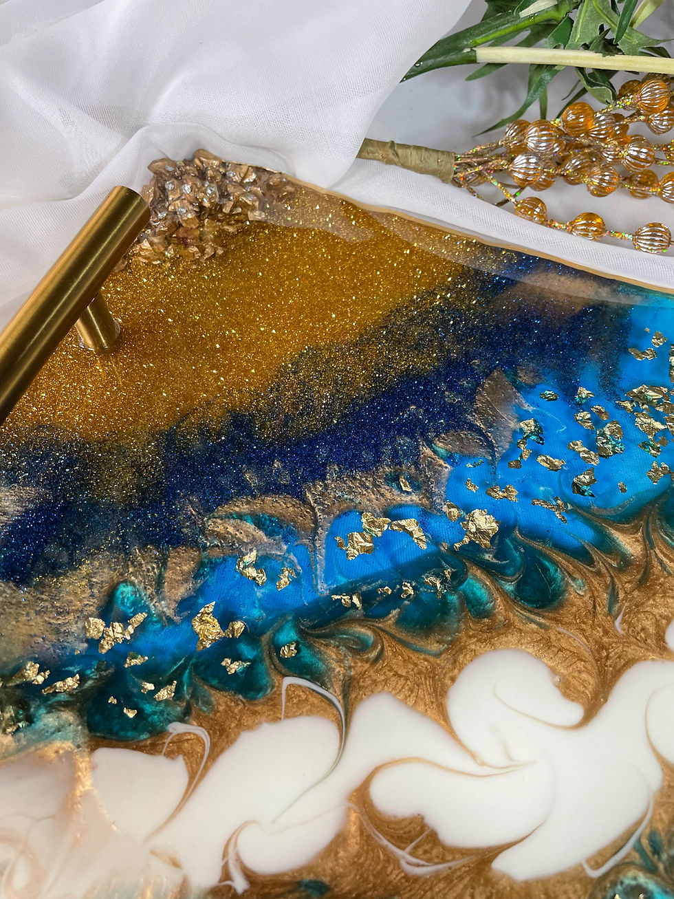 Thumbnail: Large Blue, White, Gold River of Gold Tray & Coaster Set