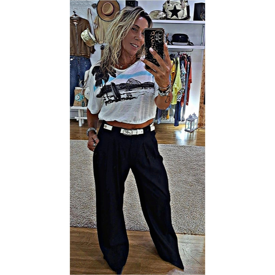 Calça linho  com cinto 