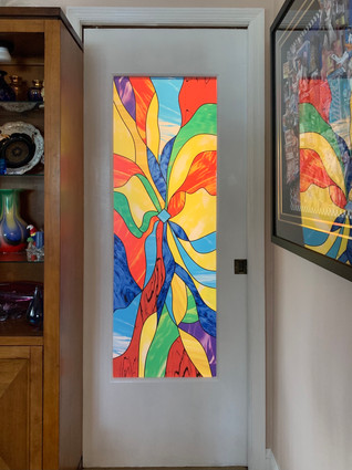 Custom Stained glass interior door design. Hand selected hues by the customer.