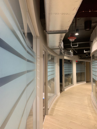 Linear striped design for office glass partitions in 2 tones of frost customized for the customer. 50% privacy interlayer with 20% white point.