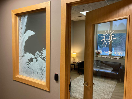 Tropical landscape window design for large office window. White frosts and clear frost background.