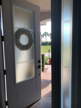 Geometrical boxed design for Main door and Sidelight. Decorative film with design that mimics the wainscoat inside the home.
